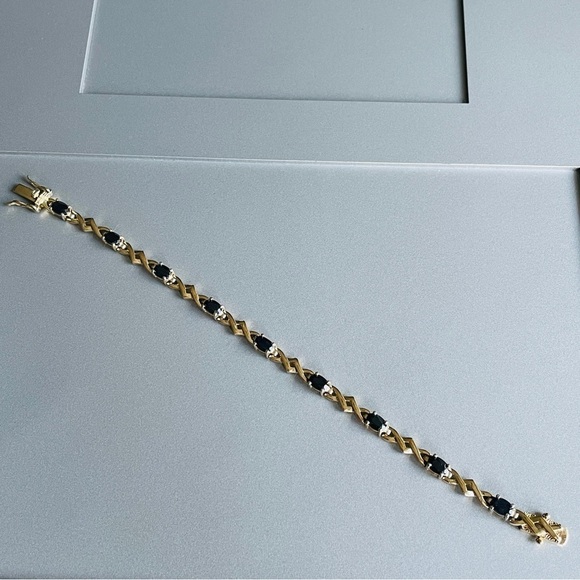 Genuine Blue Sapphire Gold Plated Sterling Silver Tennis Bracelet JJJ Dr… - Picture 3 of 11